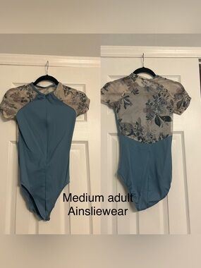 MA Ainsliewear blue floral zip leotard